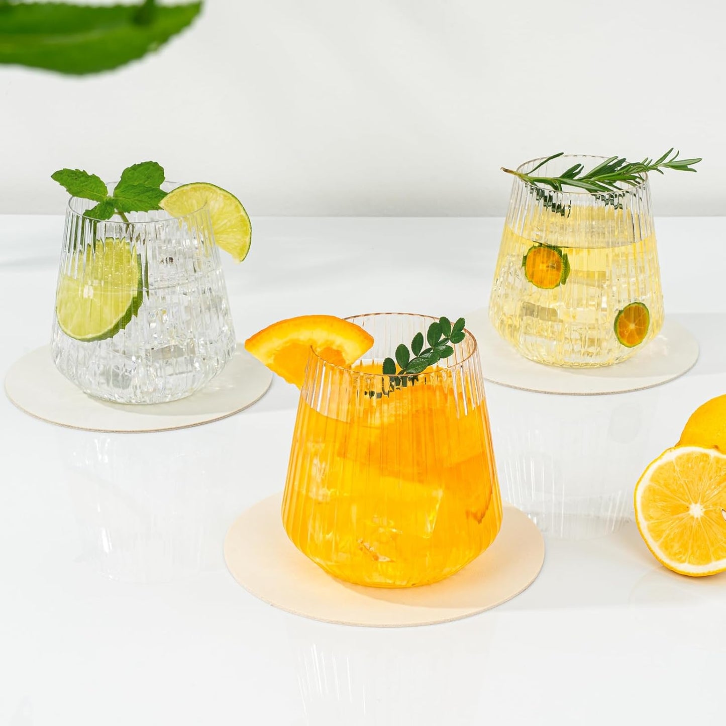 36 Pcs 12 oz Plastic Ribbed Wine Glasses, Reusable Champagne Glasses Elegant Whiskey Glasses Ideal for Weddings, Bars, Christmas, Halloween,Holidays,pool party,Daily Use