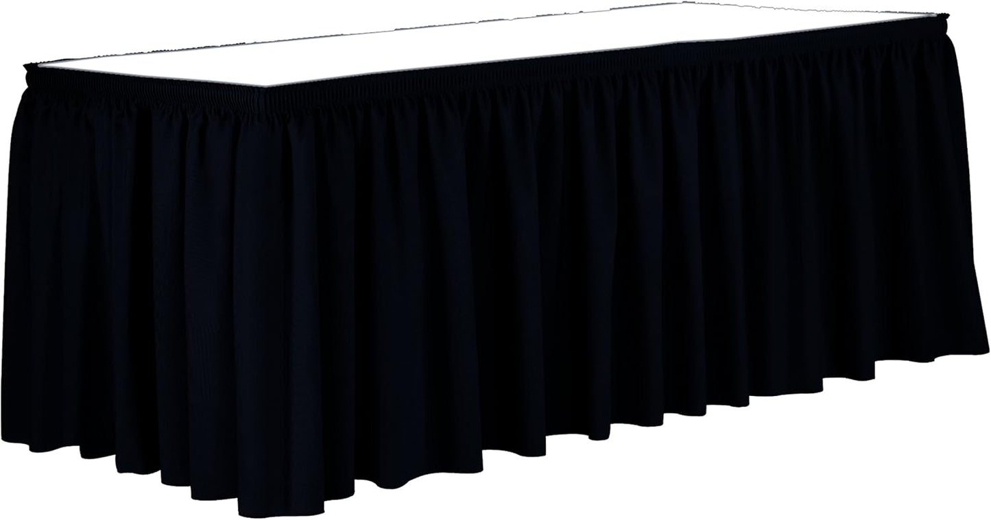 Ultimate Textile Pleat Polyester Fabric Table Skirt - Machine Washable Flame Resistant with Clips for Events, Weddings & Trade Shows, Cut & Sewn in Paterson, NJ - Midnight, 7' Shirred Pleat