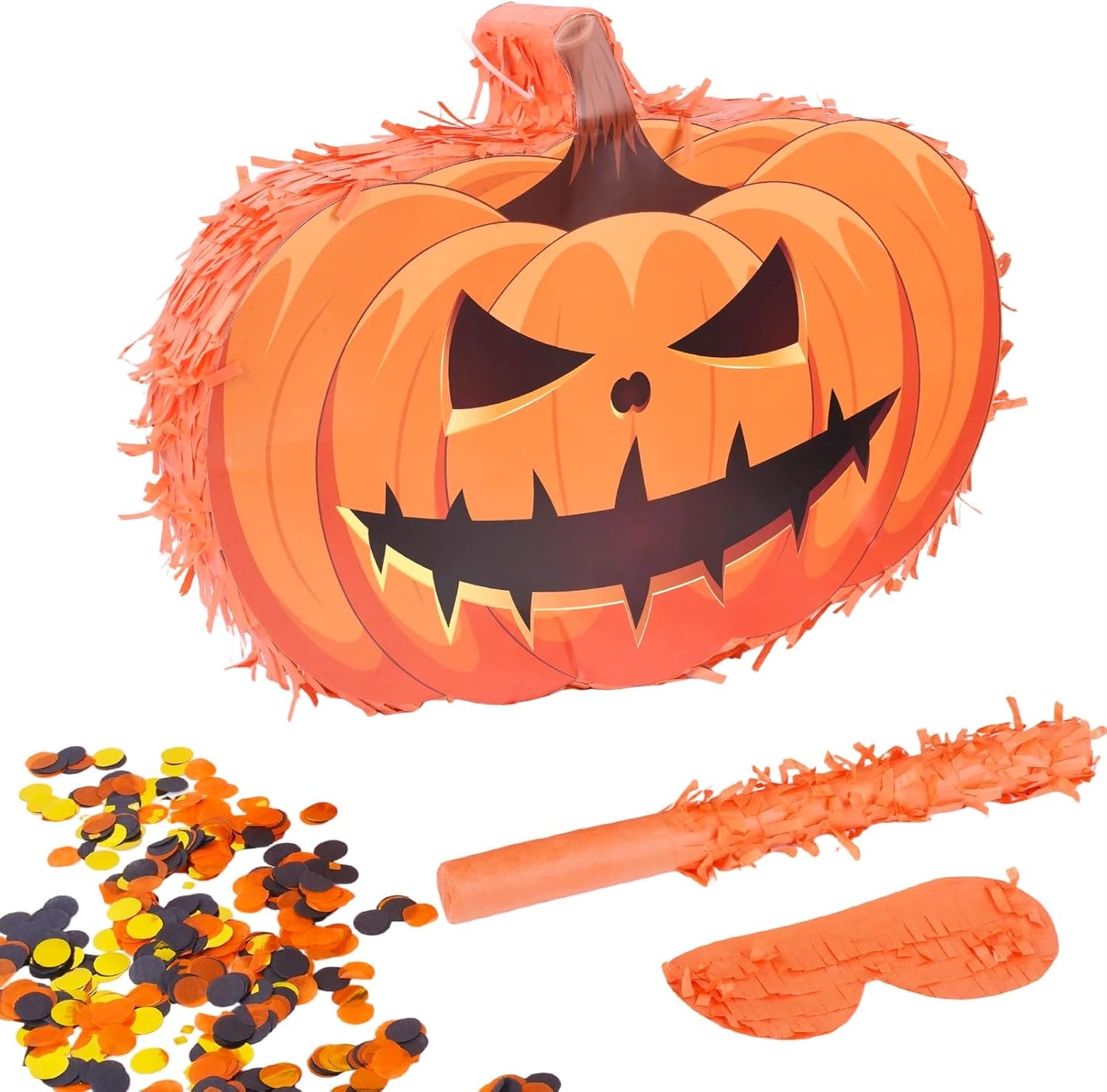 Halloween Pumpkin Pinata, 17"x13"x3.7" Halloween Party Decorations Fun Piñata, Pumpkin Pinata with Stick for Photo Prop, October Birthday, Funny and Spooky