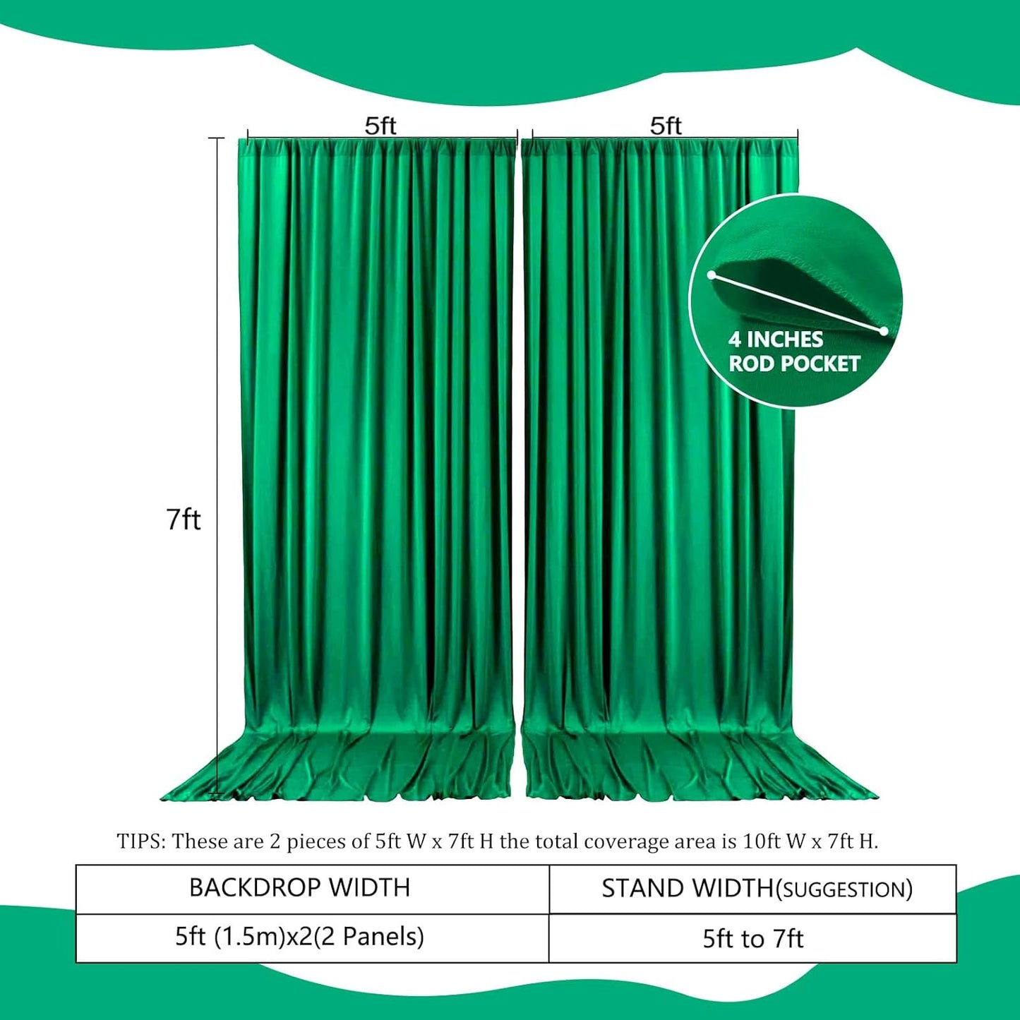 2 Panels Deep Green Backdrop Curtain, 10 x 7 Feet Background Curtains for Parties, Weddings, Baby Showers, Bachelorette Halloween, Christmas Birthday Party Photoshoot Backdrop Curtains Decorations
