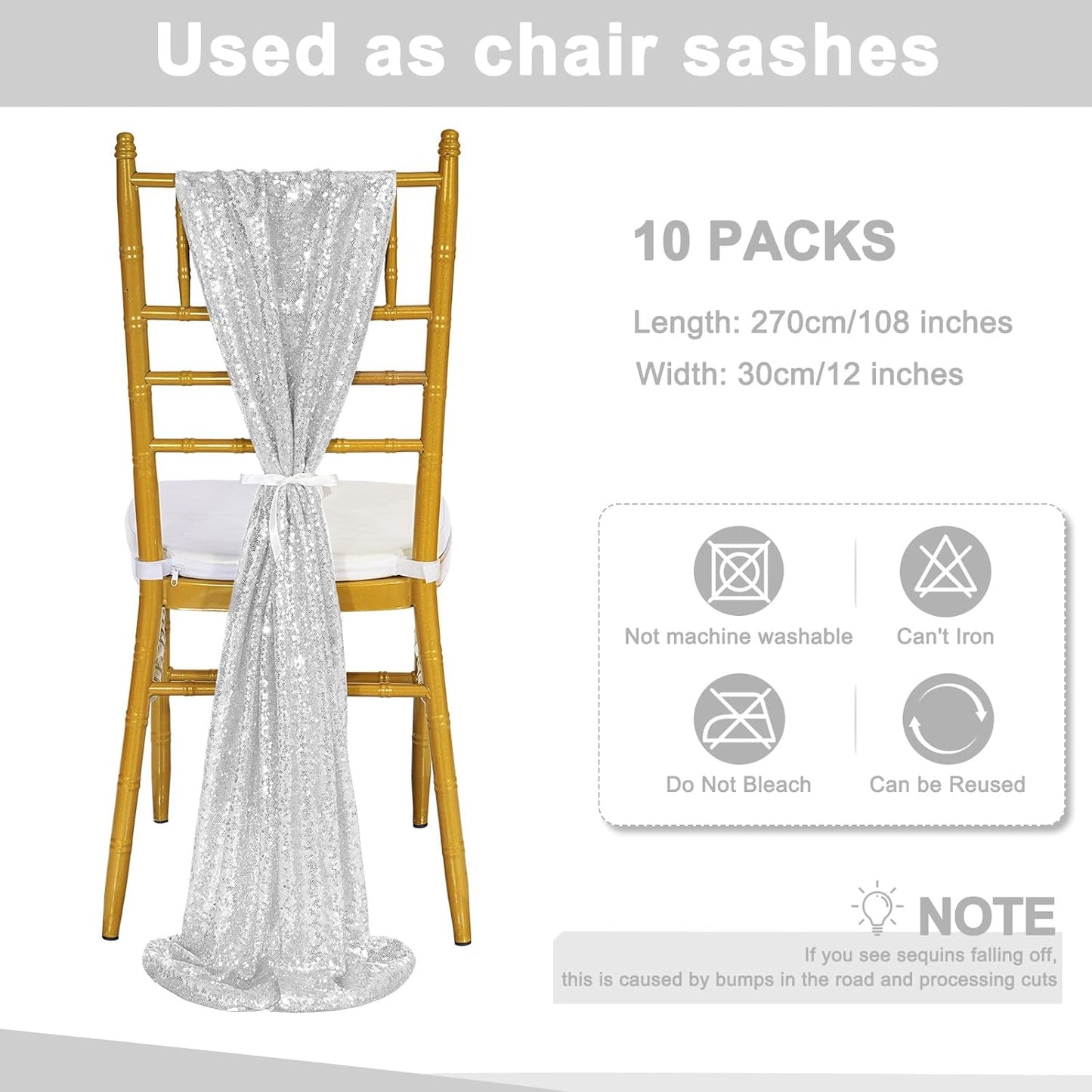 Silver Sequin Table Runners 10 Packs 12x108 Inches Holiday Celebration Sparkly Table Runners for Birthday Party Supplies Decorations