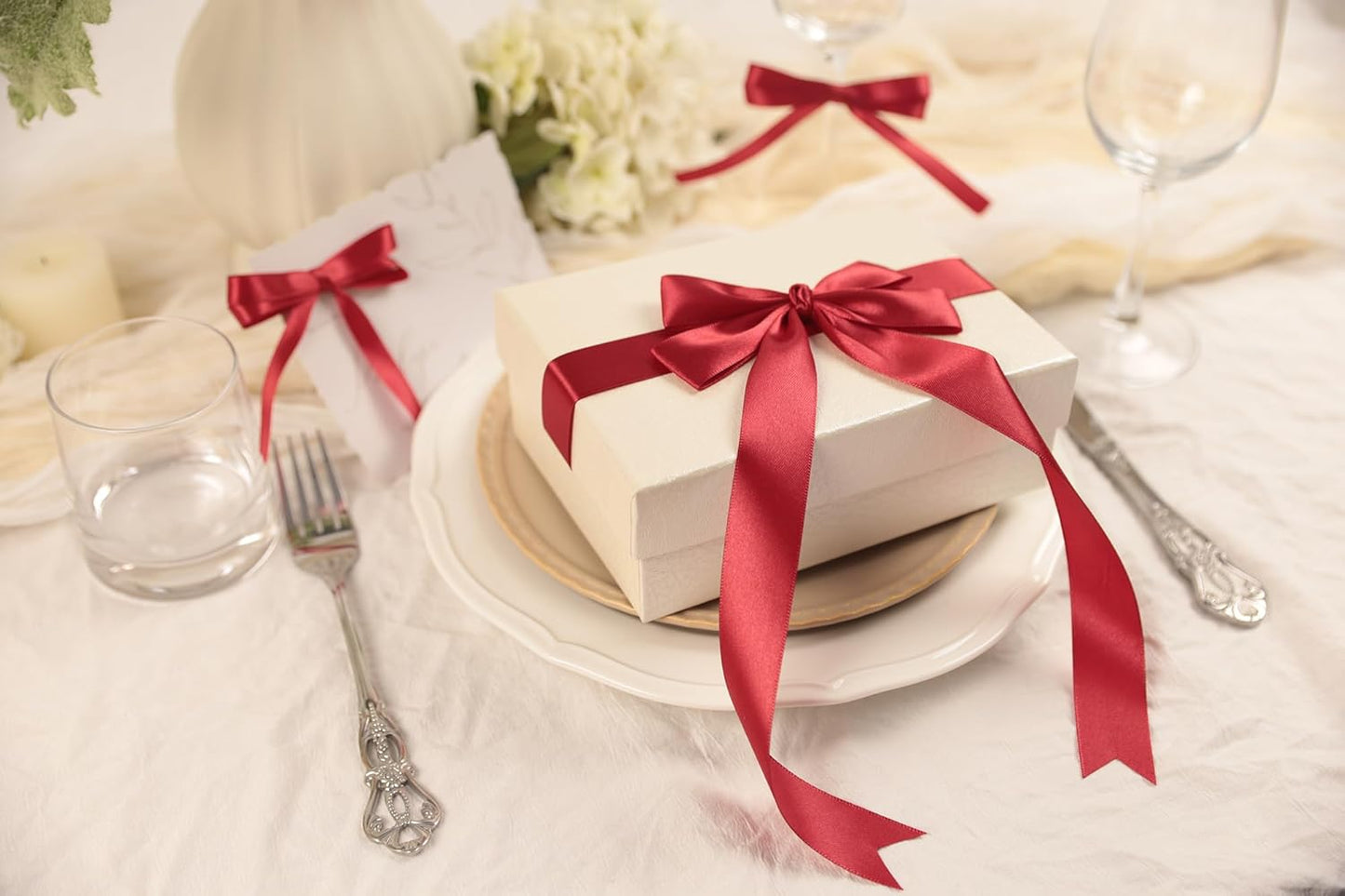 Scarlet Red Satin Ribbon 1 inch X Continuous 25 Yards, Single Face Polyester Ribbon Perfect for Gift Wrapping, Flower Bouquet, Wedding Decor, Crafts, Bow Making, Sewing and More