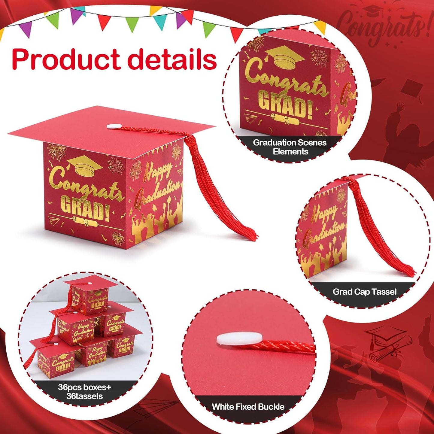 COTOPHER 36 Pack Mini Graduation Cap Gift Boxes with Tassel, Class of 2025 Graduation Candy Boxes Centerpieces for Tables Party Decorations, Small Treat Chocolate Box Graduate Favors Supplies