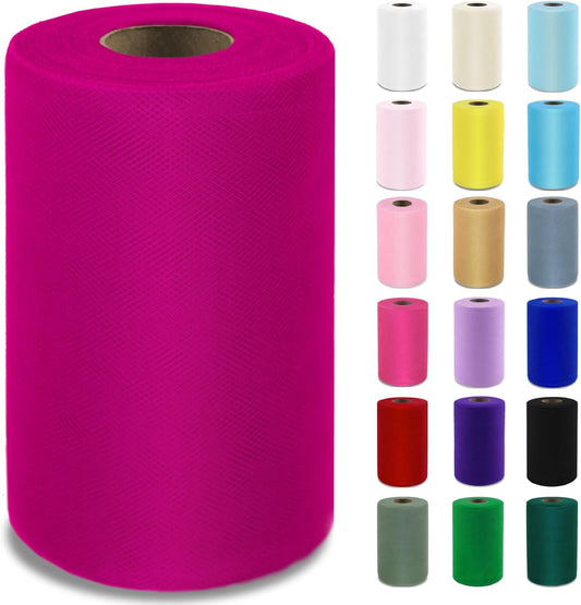Magenta Tulle Fabric Roll 6”by 100 Yards (300 ft) Soft Tulle Spool for DIY Crafting Favor Supplies, Tutus, Wedding, Party Decorations, Gift Wrapping