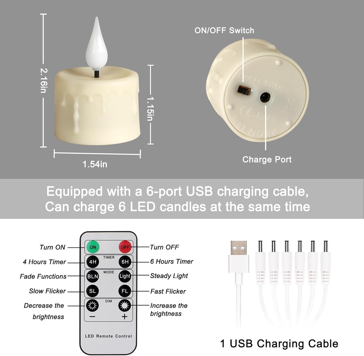 FREEPOWER Rechargeable Flameless Tea Lights with Remote Timer, Soft 3D Wick LED Tealights Candles Battery Operated, Rechargeable Candles Flickering Realistic for Home Decor Up to 40 Hours,6 Pack