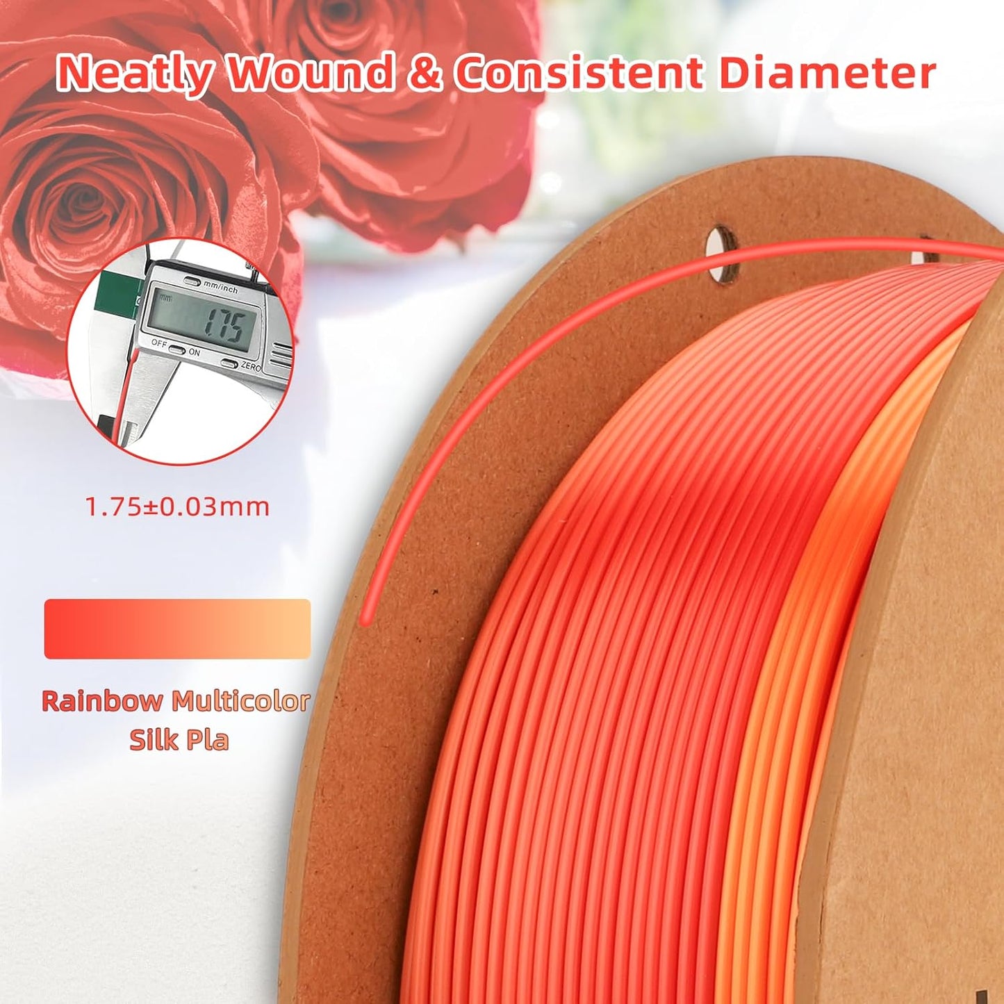 Silk PLA 3D Printer Filament 1.75mm Silk Shiny Fast Gradient Color Change Rainbow Multicolor PLA Filament 1kg (2.2lbs) /Spool for FDM 3D Printers-Fiery Rose