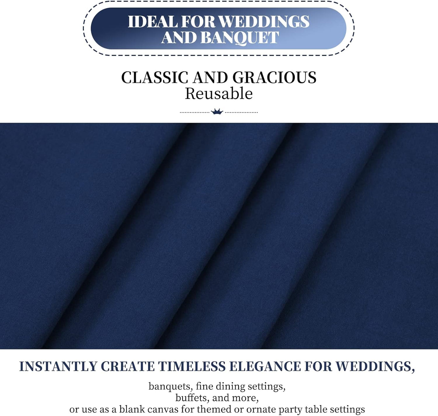 12 Pack Polyester Tablecloth 60 x 126 Inch Navy Blue Tablecloth for 8 Ft Rectangle Tables,Washable Fabric Table Covers Polyester Table Clothes for Wedding Parties Banque