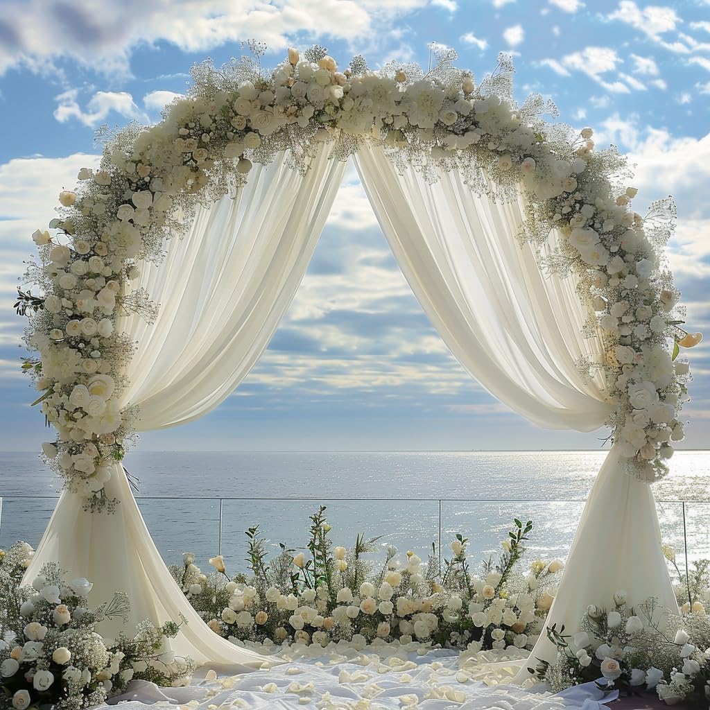 Wedding Arch Draping Fabric 1 Panel 28.7" x 20FT Ivory Sheer Chiffon Backdrop Drapes for Wedding Ceremony Birthday Party Bridal Shower Outdoor Decoration