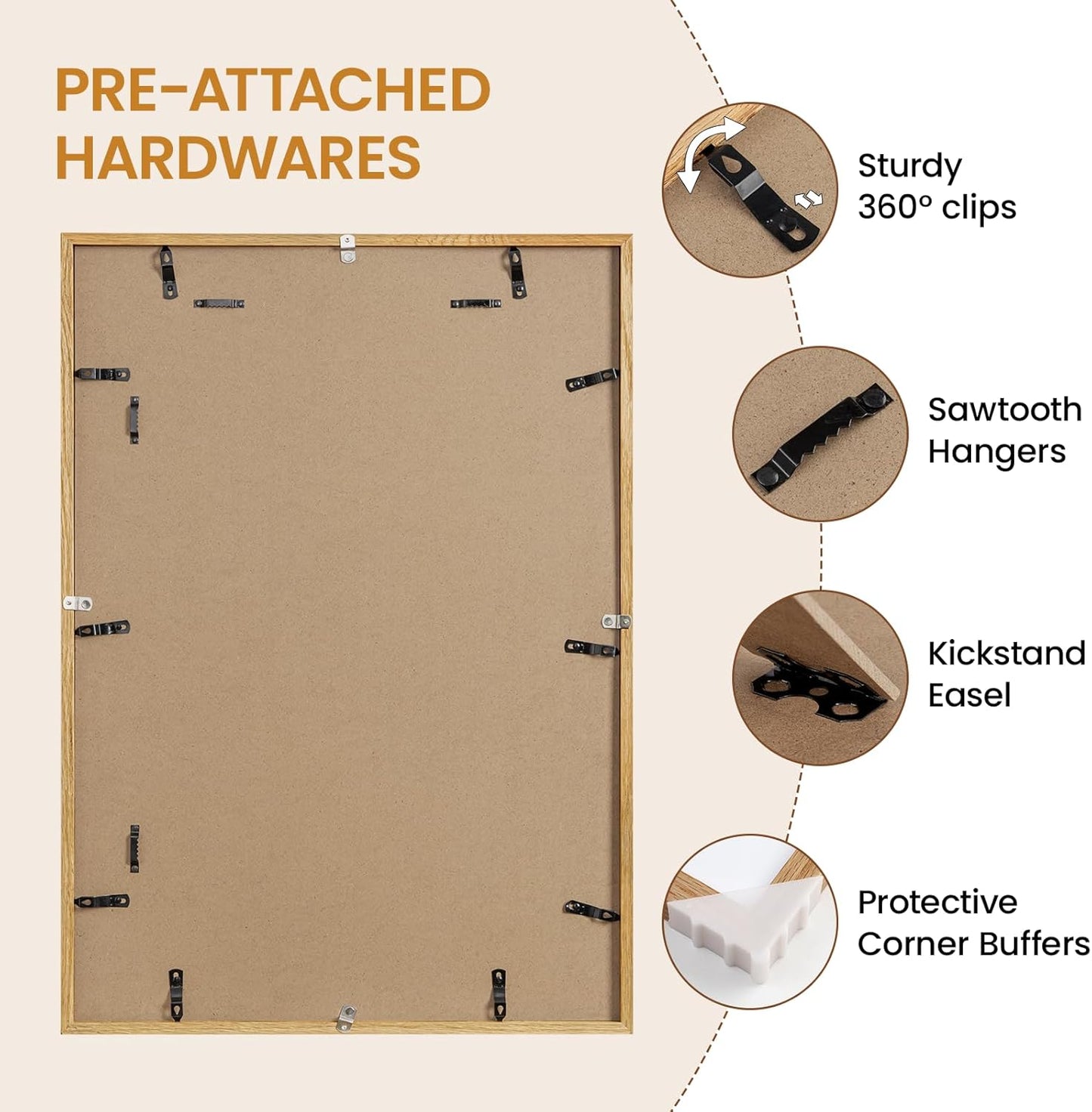 19x27 Picture Frame Oak Wood,19"x27" Natural Oak Color Wooden Frames with Tempered Glass,27x19 inch Wall Gallery Poster Frame with No Mat,19 by 27 Frames Horizontal and Vertical for Wall Mounting