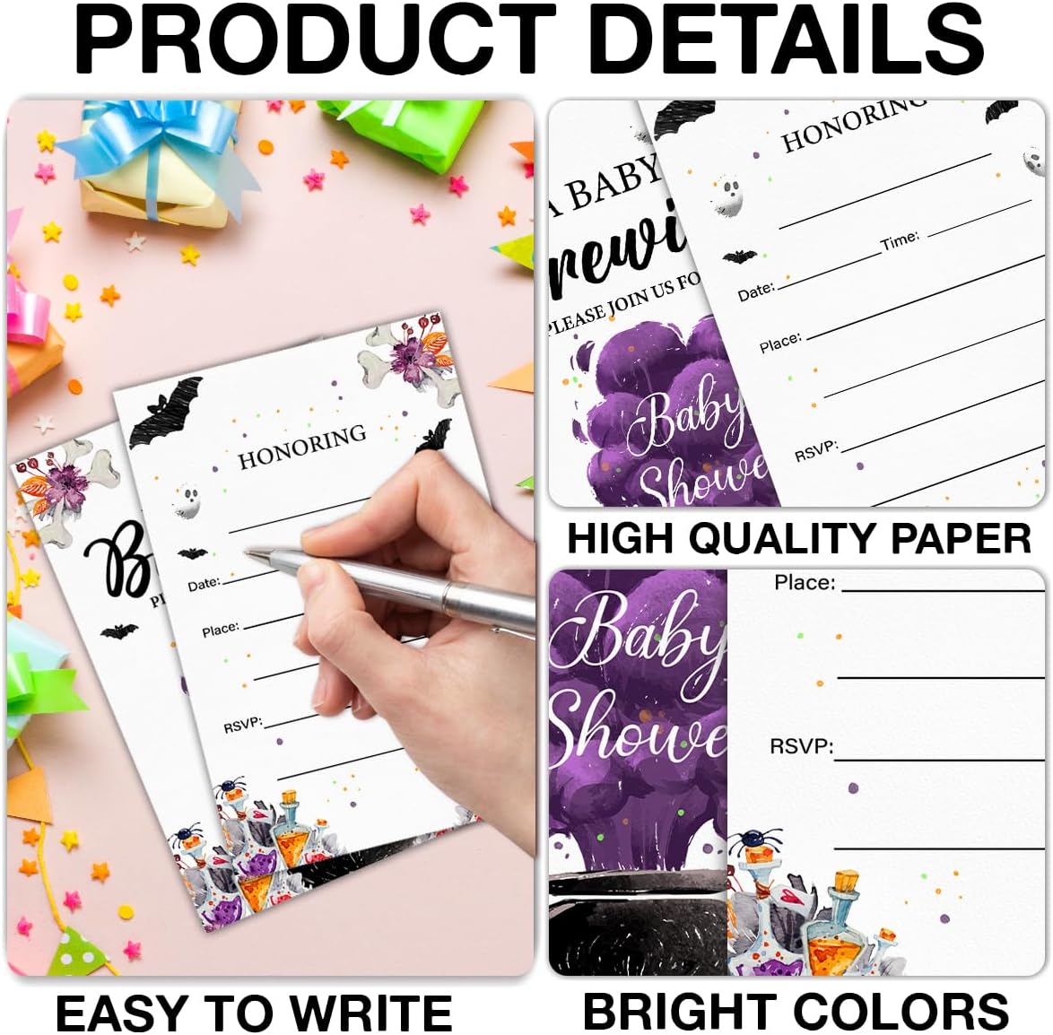Halloween Baby Shower Party Invitations, a Baby Is Brewing Baby Shower Wizard Brewing Halloween Party Fill in Invites Cards With Envelopes (20 Count), Double Sided Design