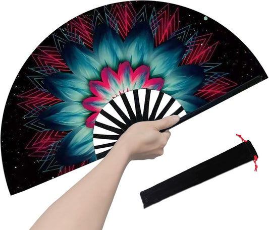 Boots on The Ground Fan, Large Folding Hand Fan for Women and Men, Popping Fans for Line Dancing for Raves, EDM, Dance Party, and Home Decoration