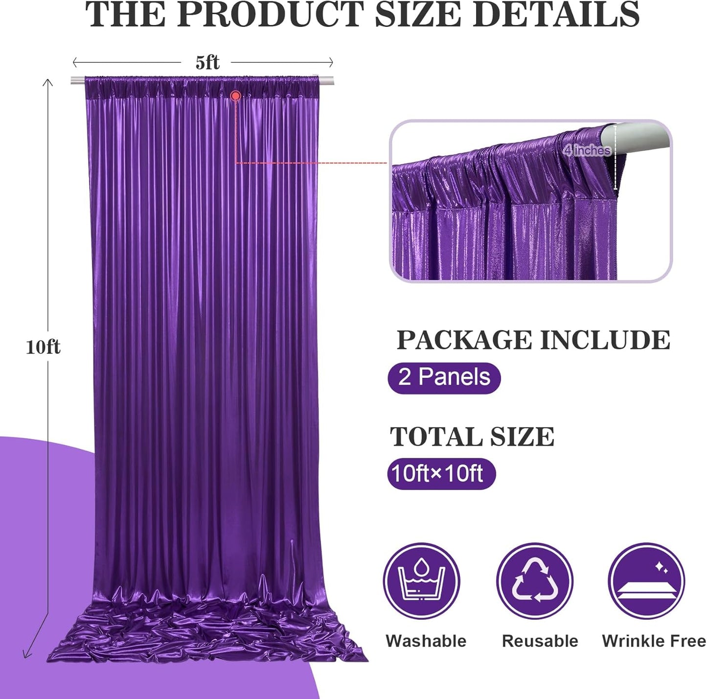10x10ft Thick Purple Glitter Backdrop Curtain Panels for Parties, Wrinkle Free Sequin Sparking Photo Backdrop Drapes, 2 Panels 5x10ft Shimmer Back Drop Cloth for Wedding Birthday Photography