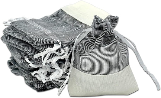TheDisplayGuys For Your Modern Living 24-Pack Linen & Black Organza Gift Bags with Drawstrings (XSmall 3 x 4) - Party Favors, Samples, Treats Mesh Pouches