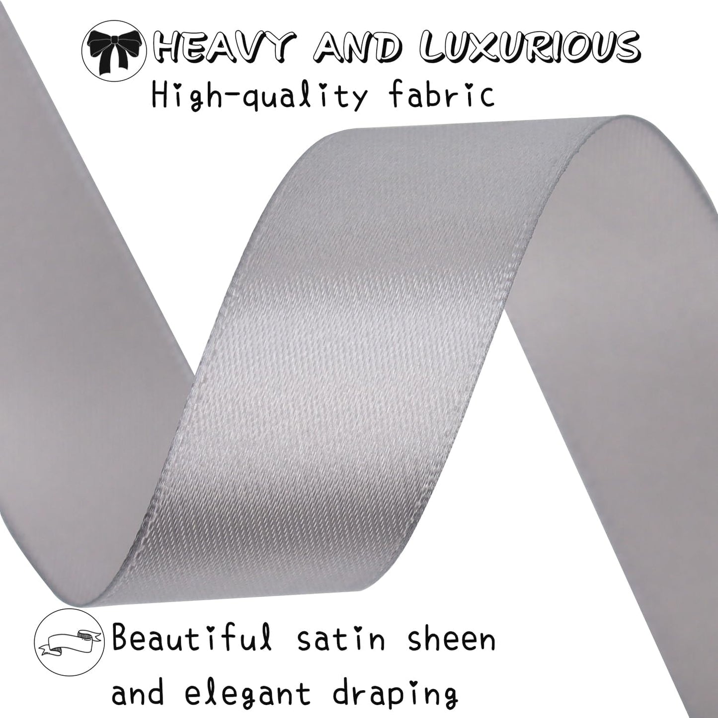 Gray Solid Satin Ribbon 1 Inch 25 Yards Solid Polyester Fabric Ribbon for Gift Wrapping Wedding Christmas Baby Shower Birthday Party Decoration Handmade Immortal Flower Craft
