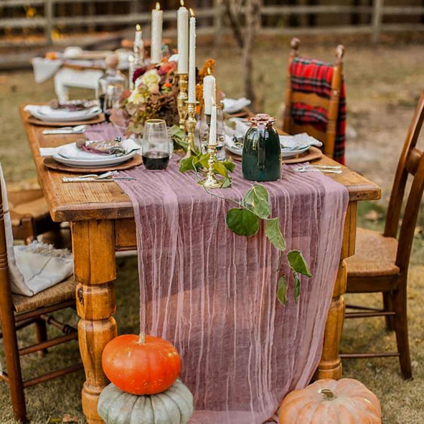 Hahuho Dusty Pink Cheesecloth Table Runner 10ft, Gauze Boho Rustic Table Runners for Wedding Birthday Party Baby Shower Decorations（1 Pack , 35x120 Inches）