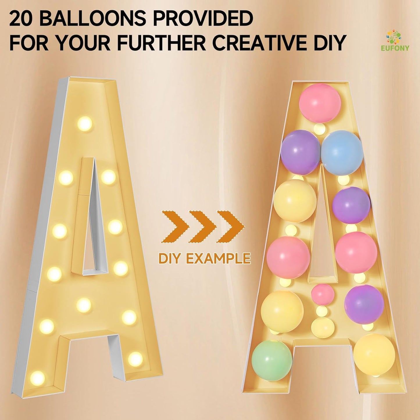 EUFONY Marquee Letters 4 Feet Tall, 4 FT Marquee Light Up Letters, Giant Light Up Letters 4FT for Birthday Party Baby Shower Gender Reveal Graduation Prom Decorations, Letter R with LED Lights DIY Kit