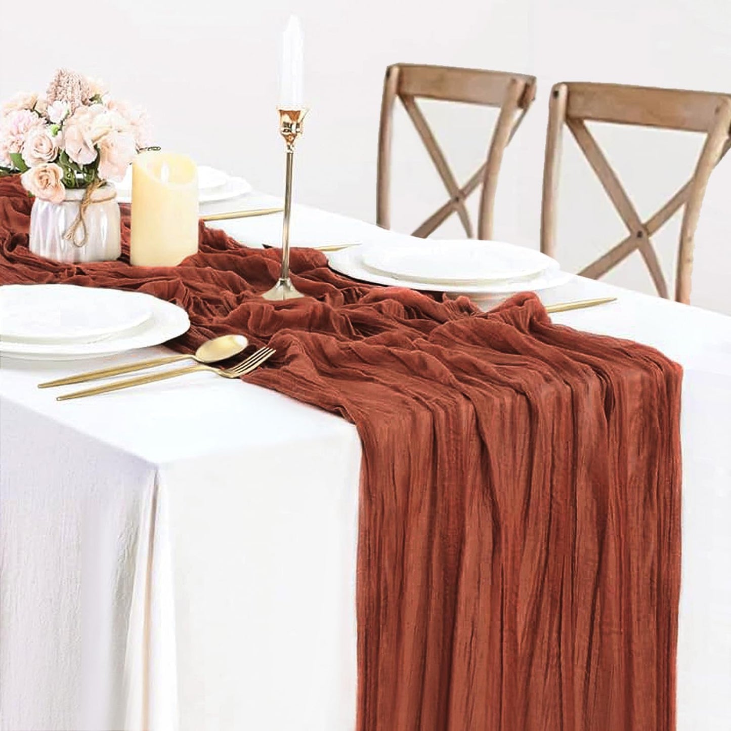 Fall Table Runner Terracotta Cheesecloth Table Runner 35x120in Burnt Orange Cheese Cloths Table Runner 10FT Rust Gauze Runner for Thanksgiving Wedding Party Baby Shower Fall Decor