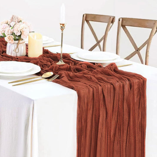 Fall Table Runner Terracotta Cheesecloth Table Runner 35x120in Burnt Orange Cheese Cloths Table Runner 10FT Rust Gauze Runner for Thanksgiving Wedding Party Baby Shower Fall Decor