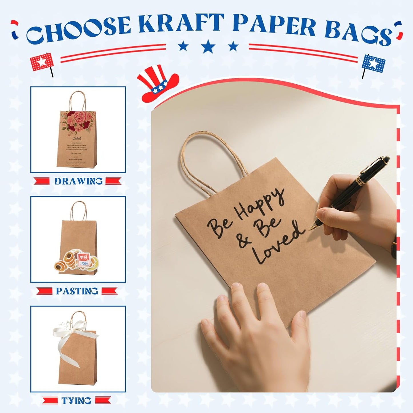 MESHA Paper Gift Bags 5.25x3.75x8 Inch 50 Pack Small Brown Paper Bags with Handles Bulk for Small Business, Birthday Wedding Party Favor