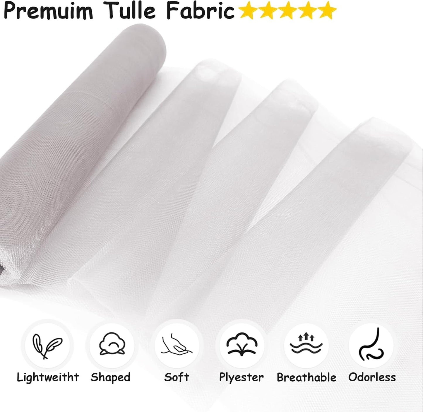 Silver Tulle Fabric Rolls, 54 Inch by 10 Yards (30 ft) Tulle Ribbon for Wedding Party Decoration Sheer Fabric Spool Bolt, Ceiling Decor, Tutu Skirt, Christmas Gift Wrapping, Soft & Drape (Silver)