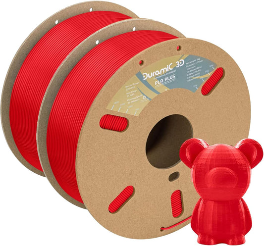 DURAMIC 3D PLA+ Filament 1.75mm 2Kg Red, PLA Plus Filament 2 Pack 1kg Spool(2.2lbs) Tougher and Stronger, Dimensional Accuracy Probability +/- 0.02mm