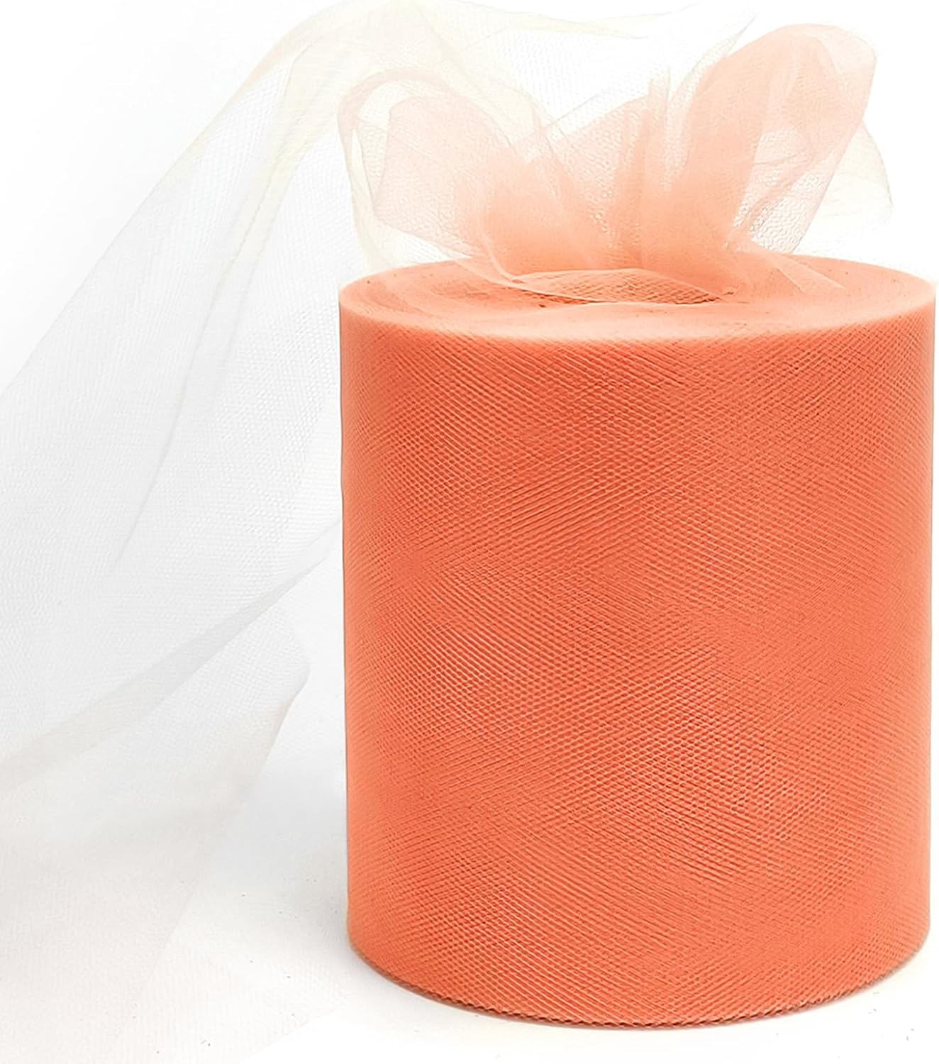 6" x 200 Yards Peach Tulle Fabric Rolls, Peach Spool Tulle Ribbon for DIY Tutu Skirt Wedding Decoration Baby Shower Birthday Party Backdrop Christmas Gift Wrapping Bow Craft Supplies