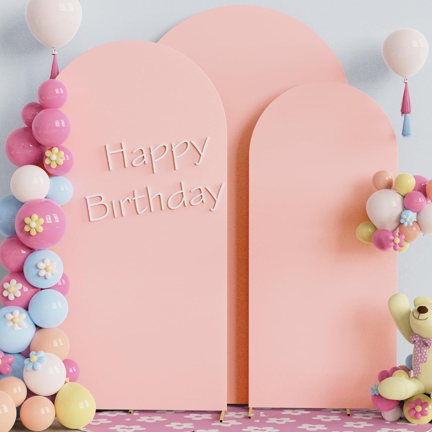 Fomcet Wedding Arch Cover 7.2FT, 6.6FT, 6FT Pale Pink Spandex Fitted Fabric Backdrop Set of 3 Round Top Chiara Arch Backdrop Stands Covers for Wedding Ceremony Birthday Party Baby Shower Decor