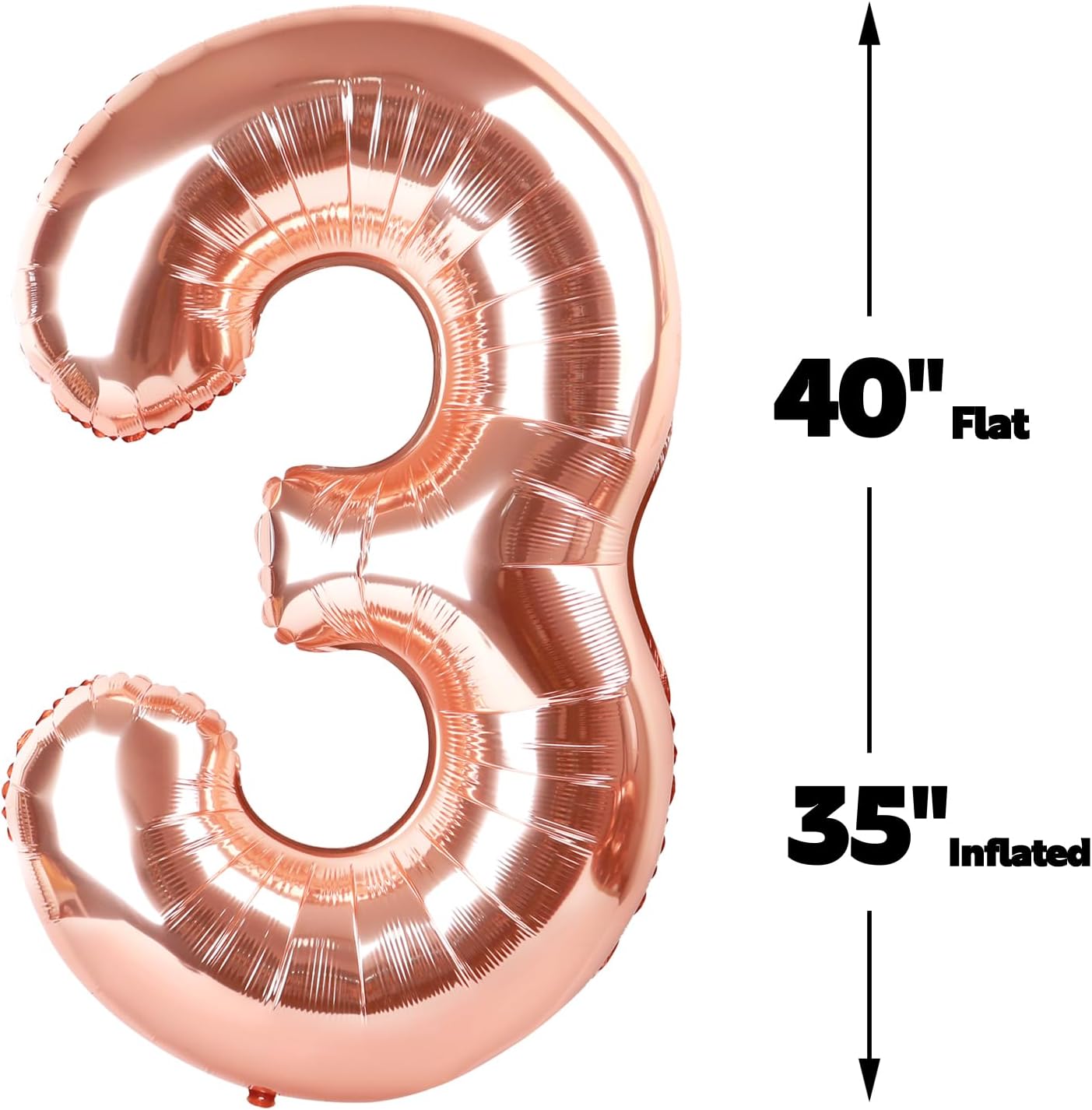 Large 40 Inch Rose Gold 3 Number Balloon, 3 13 23 30 33 36 38 Rose Gold Birthday Party Decorations, Numbers Three Foil Balloons for Anniversary Party Graduations Celebration Supplies