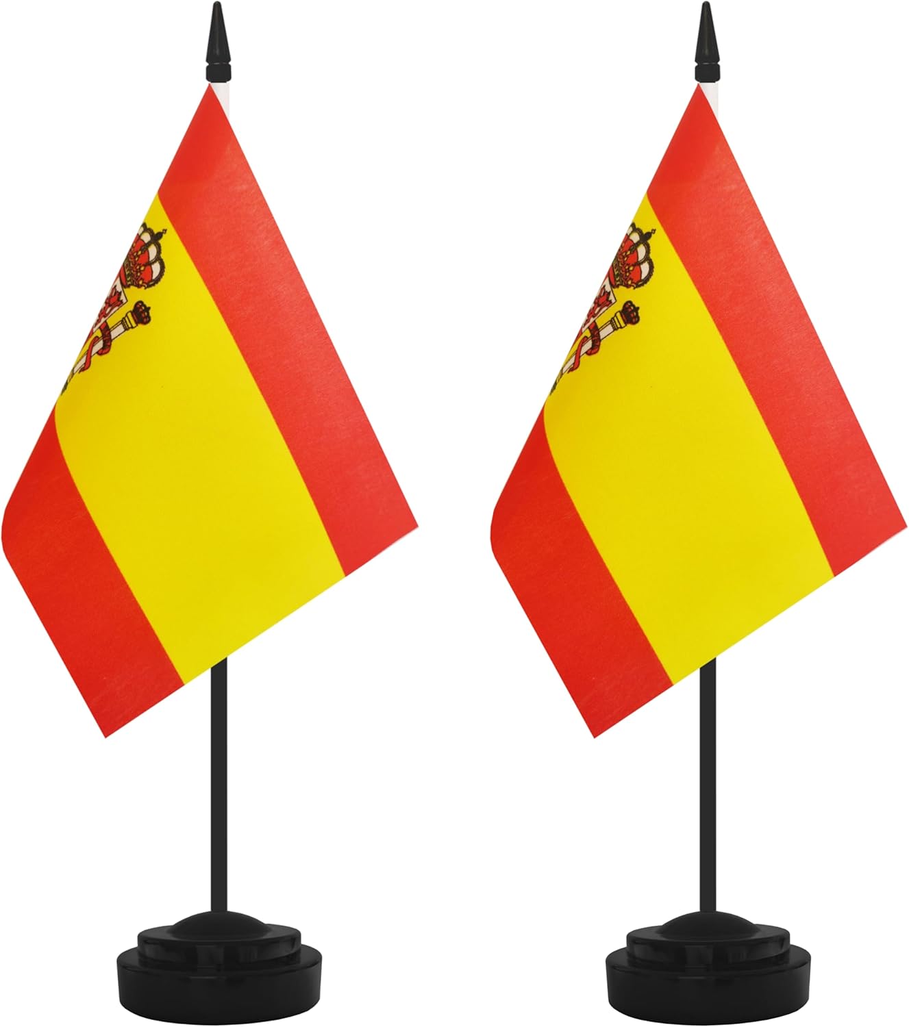 2 Pack Spain Desk Flag Set, Spanish Desktop Small Miniature Table Office Flag with 12" Black Pole and Black Base, Offices, Classroom, Home, Festival Decoration (Spain)