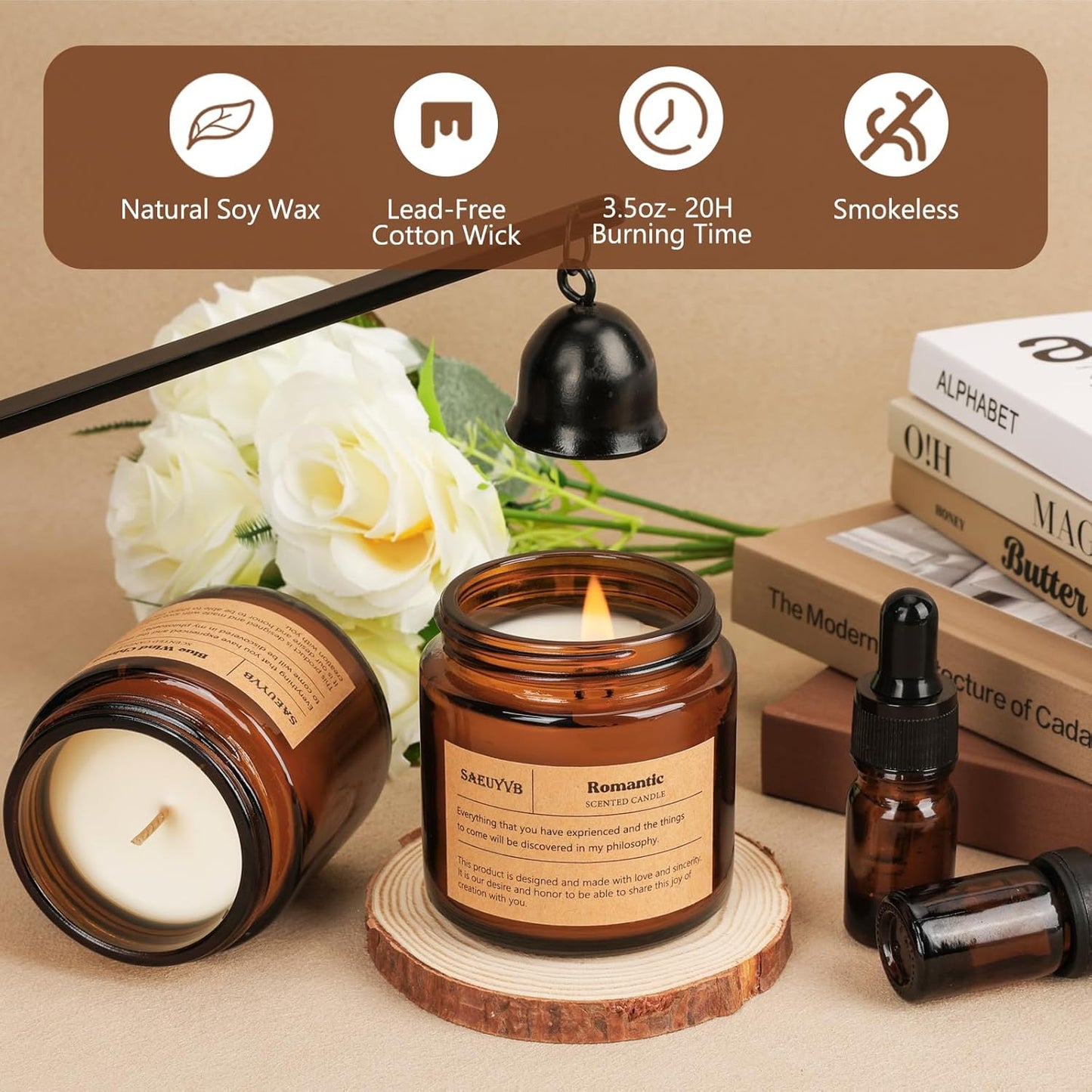 12 Pack Candles for Home Scented,Scented Candles Gift Set for Women &Men,Natural SoyCandles(Amber Jar),Aromatherapy Candle Set for Birthday Valentine Anniversary Mother's Day Christmas