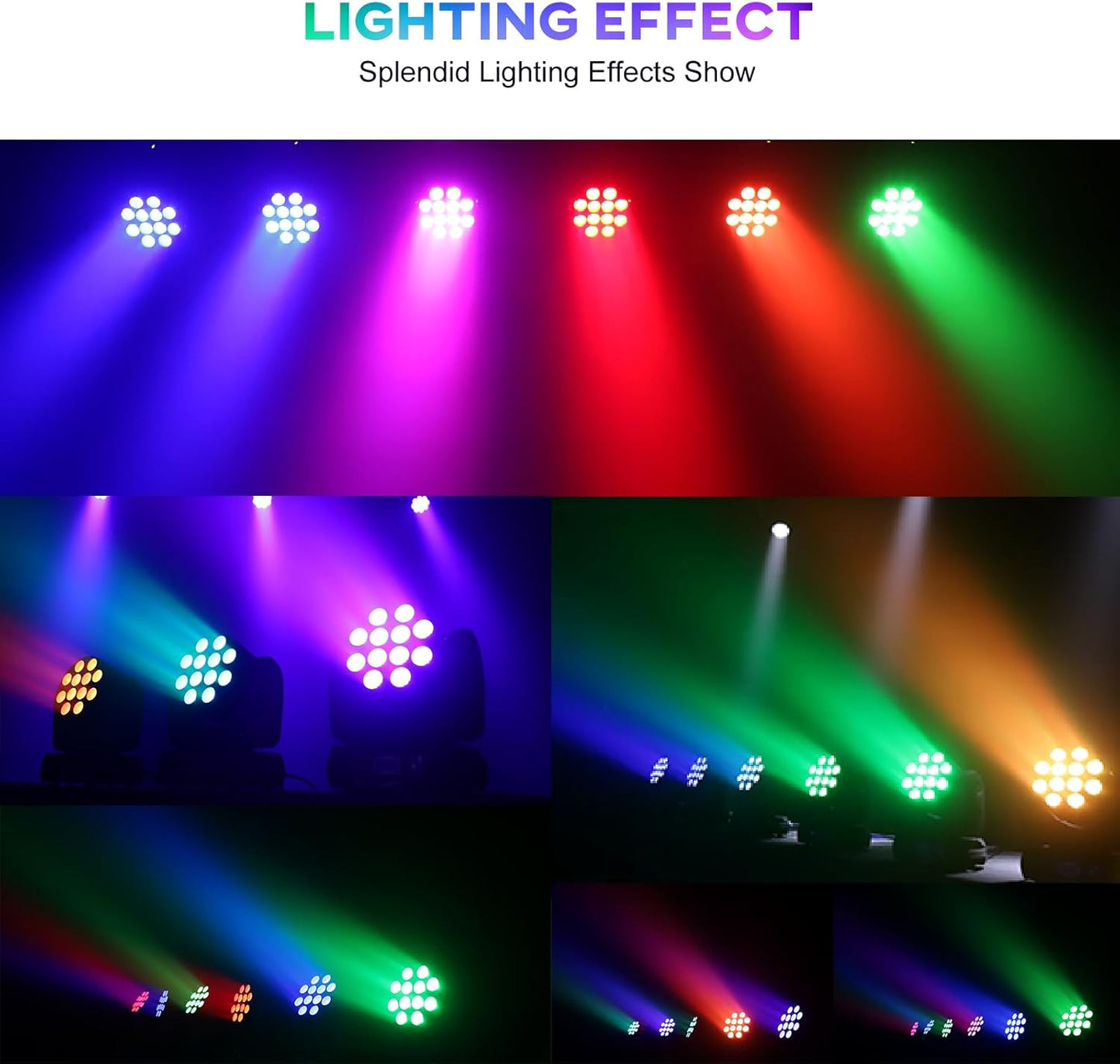 Moving Head Light Beam Wash 12x12W LED Stage Lighting RGBW 4in1 Professional DMX 512 Strobe Effect Sound Activated DJ Lights for DJ Night Clubs Disco KTV Bar Show (2 Pack)