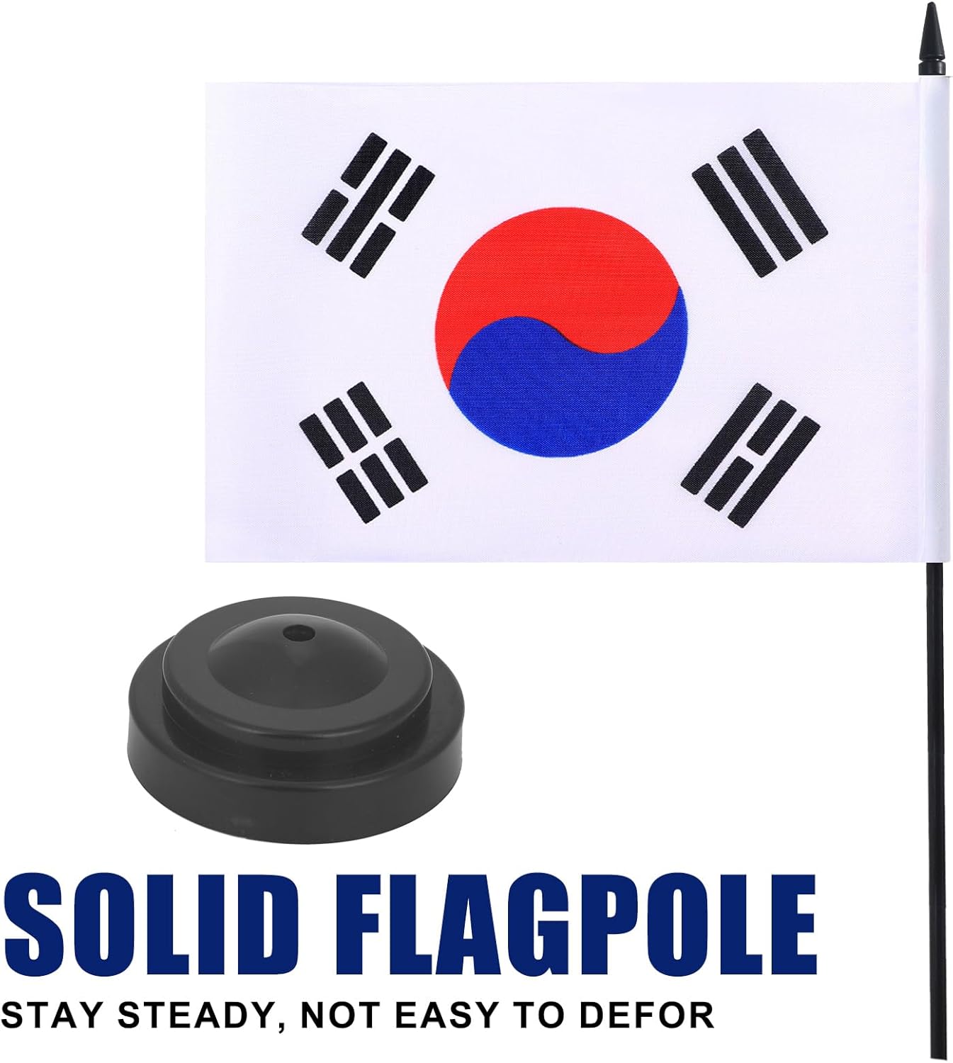 Korea Desk Flag 12" Solid Pole Deluxe Set Korean Flags Banner Mini Small Korea Office Table Flags with Black Stand Base Desktop Decorations(2Pack)