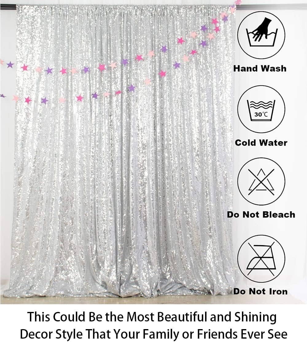 Shimmering Silver Sequin Backdrop 8x8 FT - Perfect for Parties & Weddings, Sparkling Fabric Photo Booth Background