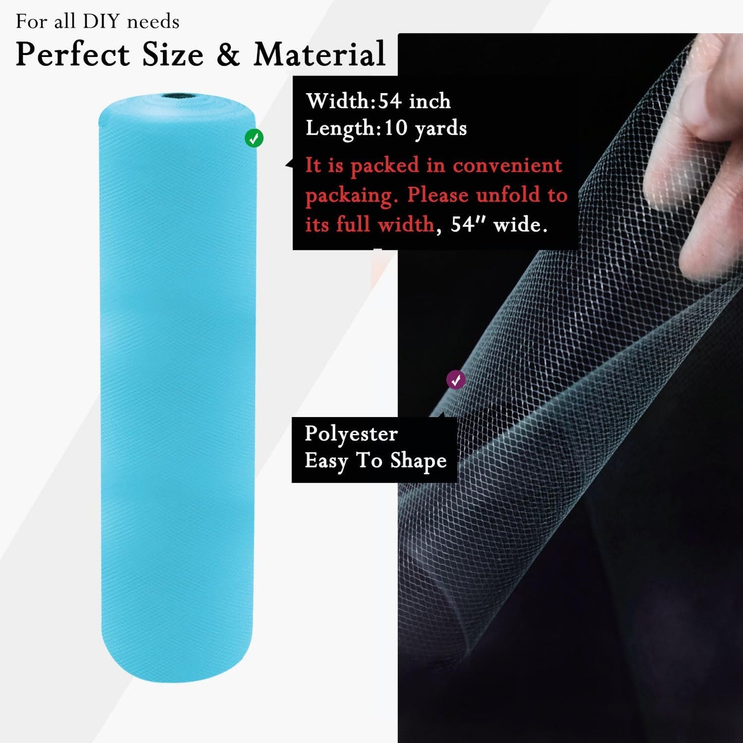 Light Blue Tulle Fabric Rolls 54 Inch by 10 Yards Fabric Tulle Bolt for Wedding Decorations DIY Tutu Baby Shower Table Skirt Birthday Party Craft Supplies