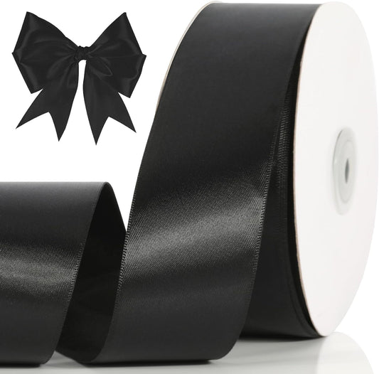 NESCCI 60 Yards Ribbon,1-1/2 Inch Black Satin Ribbon,Single Face Satin Ribbons, Perfect for Gift Wrapping,Wedding Decoration,Handmade Bows, Wrapping Bouquet and More