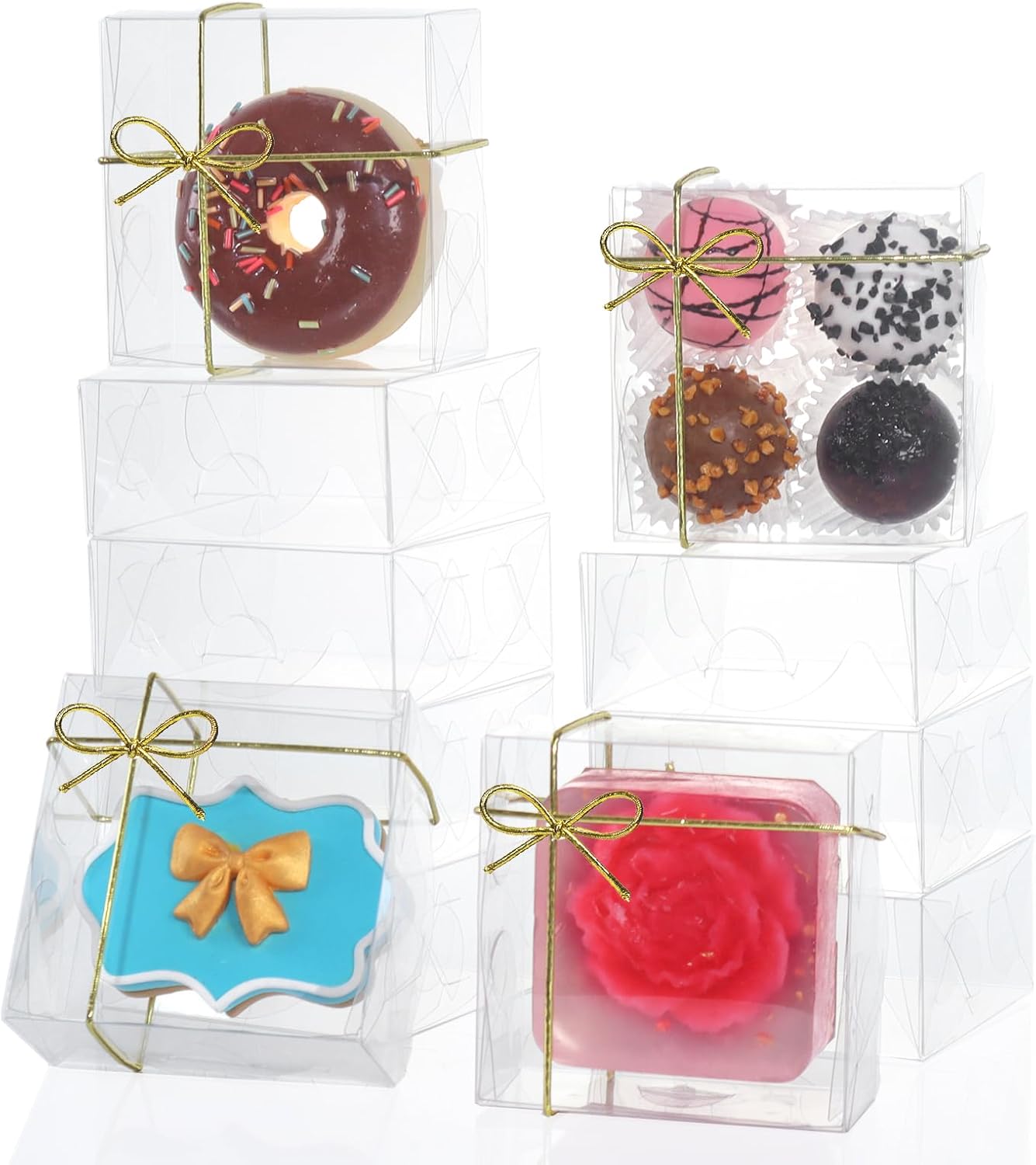 RomanticBaking 3¼"x3¼x1½50PCS Full Clear Cookie Boxes Soap Boxes Chocolate Truffle Boxes,Donut Boxes Macaron Boxes Mini Bakery Boxes Brownie Box Chocolate Covered Strawberry Boxes