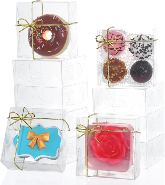 RomanticBaking 3¼"x3¼x1½50PCS Full Clear Cookie Boxes Soap Boxes Chocolate Truffle Boxes,Donut Boxes Macaron Boxes Mini Bakery Boxes Brownie Box Chocolate Covered Strawberry Boxes