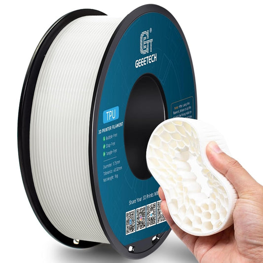Geeetech TPU Filament 1.75mm, Shore 95A – Flexible 3D Printer Filament with High Elasticity, 1KG (2.2lbs) Spool, Dimensional Accuracy ±0.03mm, Fits Most FDM Printers (White)
