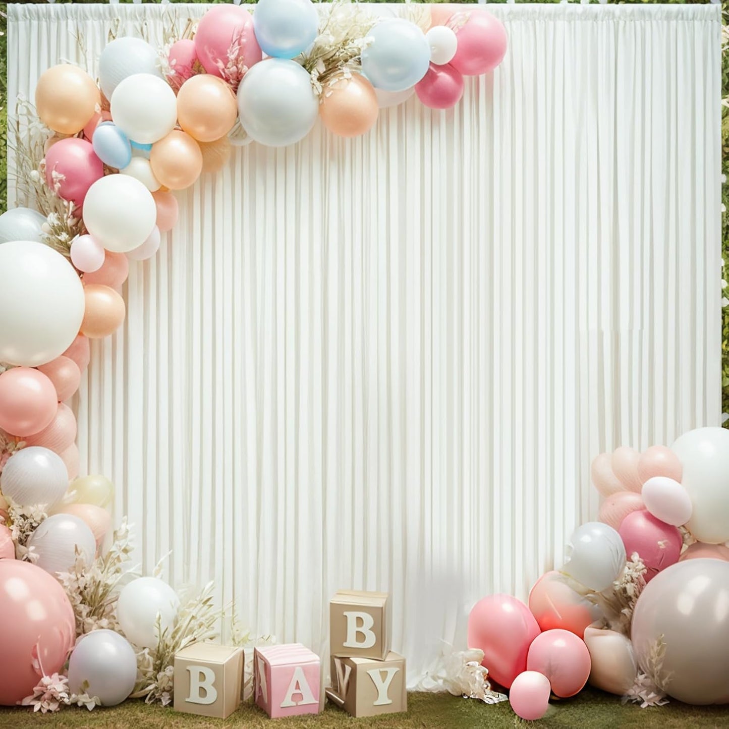 30×14ft Wrinkle Free Ivory Backdrop Curtain, Soft Silky Easy to Drape Cream Wedding Drapes for Backdrop, 6 Panels 5×14ft Photo Backdrop Curtains for Parties Birthday Photography Background Cloth