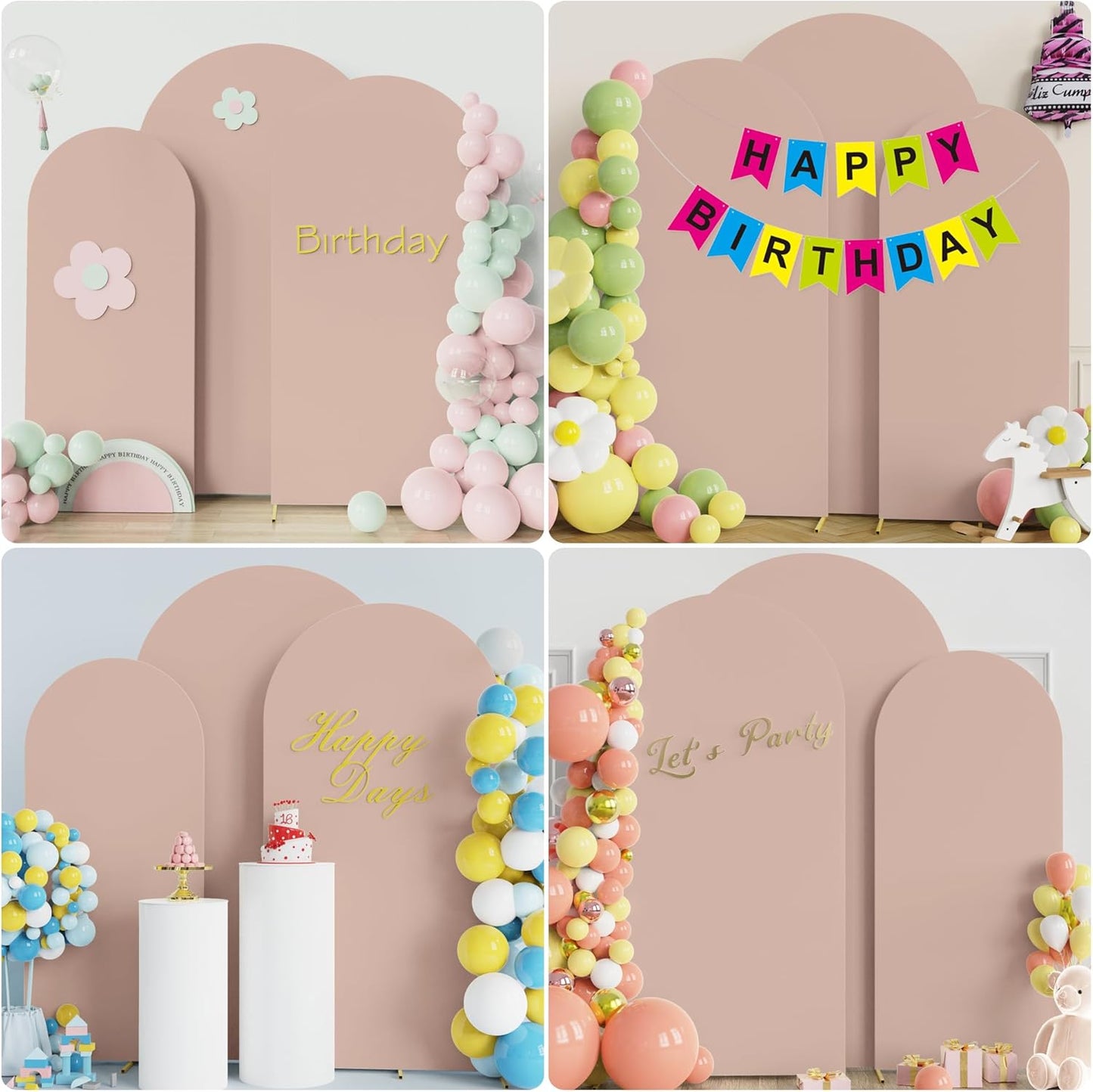 Fomcet Wedding Arch Cover 7.2FT, 6.6FT, 6FT Nude Spandex Fitted Fabric Arch Backdrop Cover Set of 3 Round Top Chiara Arched Backdrop Stands Covers for Wedding Ceremony Birthday Party Baby Shower