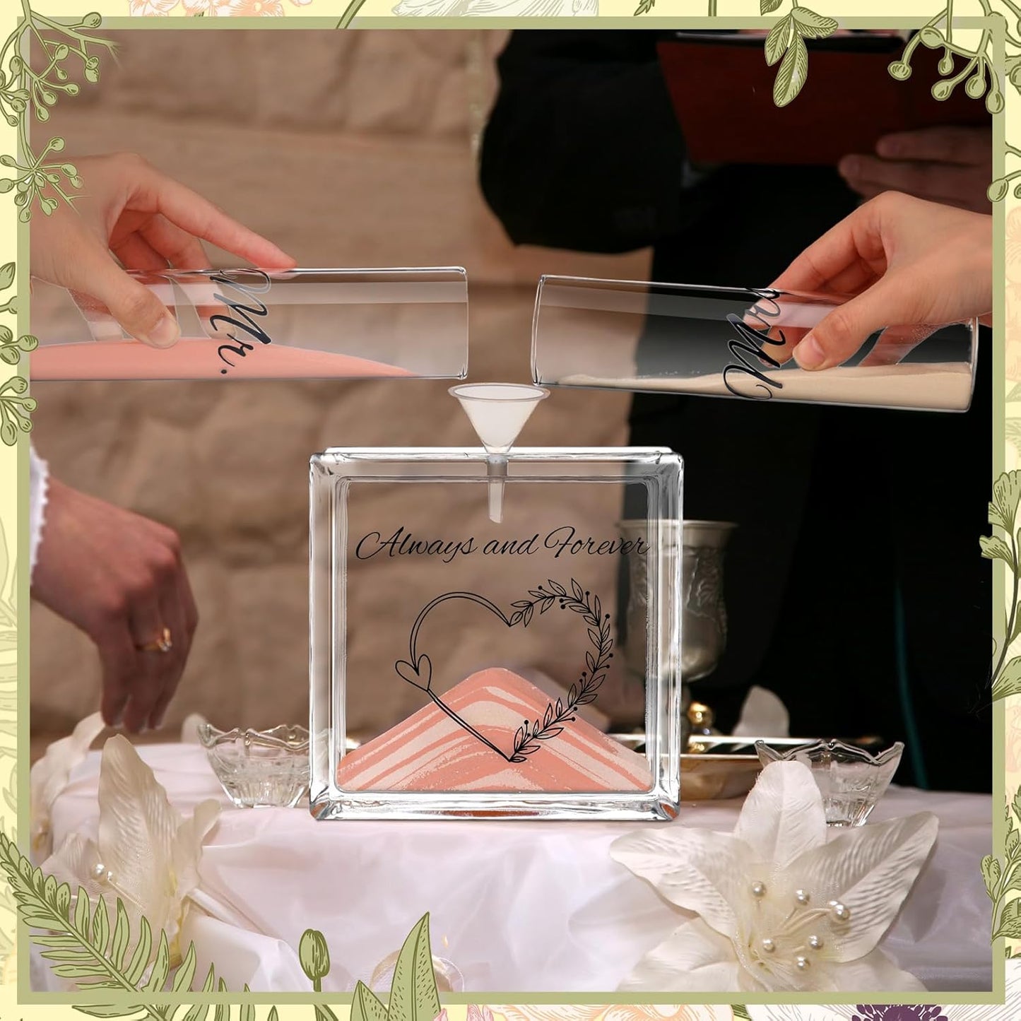 Wedding Unity Sand Set Include Vases Square Glass Jar Container 12 oz Sand for Blended Family Engagement Anniversary Bridal Party Outdoor Beach Decor(Light Colors,Heart)
