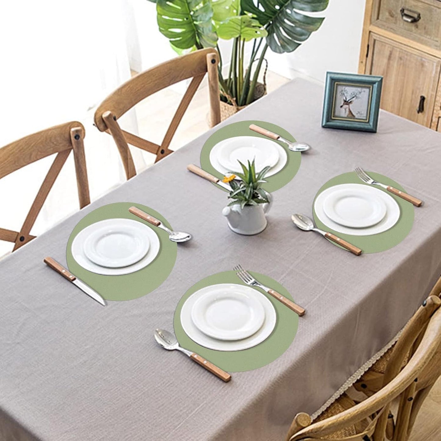 50 Pieces Sage Green Paper Place Mats Sage Round Disposable Table Mats Green Paper Doilies Decorative Placemats for Wedding Banquet Party Home Dining Tableware Decor