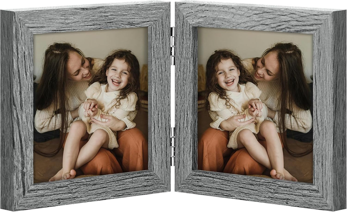 decorUhome Double 4x4 Picture Frame Vertical, Engineered Wood Bifold Photo Frame with Plexiglass for Tabletop Display, 4x4, Grey
