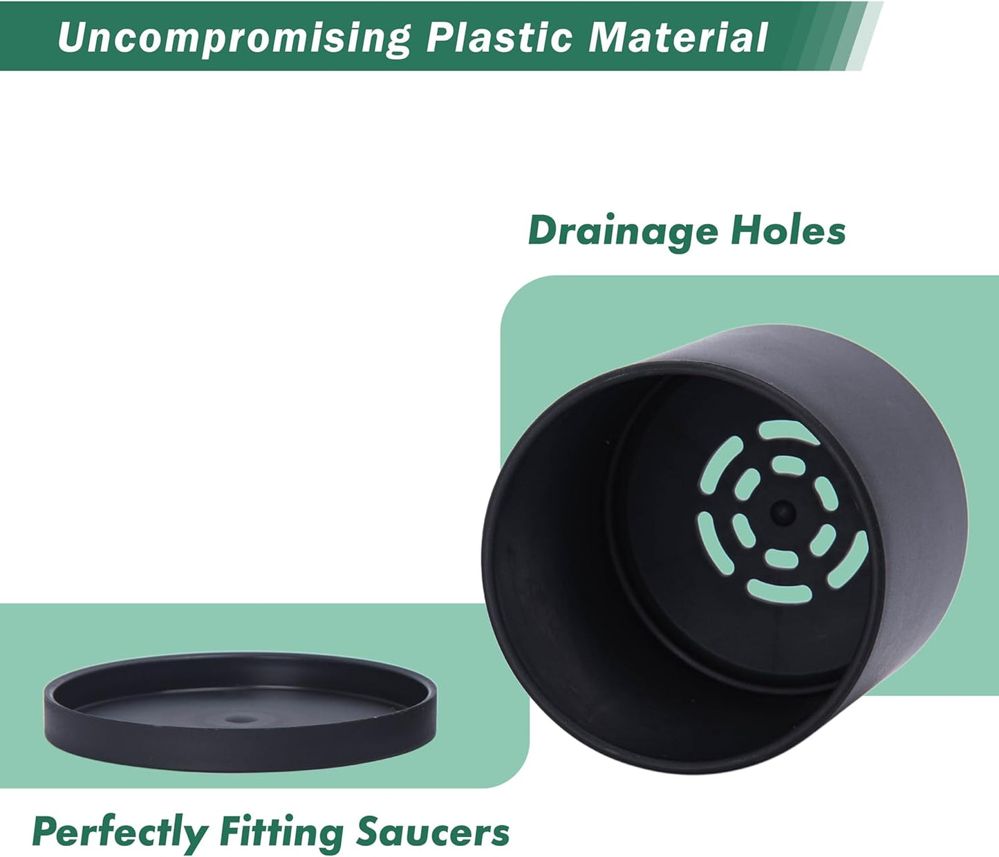 D'vine Dev 12 Pack 3.5 Inch Mini Plastic Plant Pots, Small Garden Planters for Plant with Drainage Holes and Saucers, Black Color, 74-Y-D-4