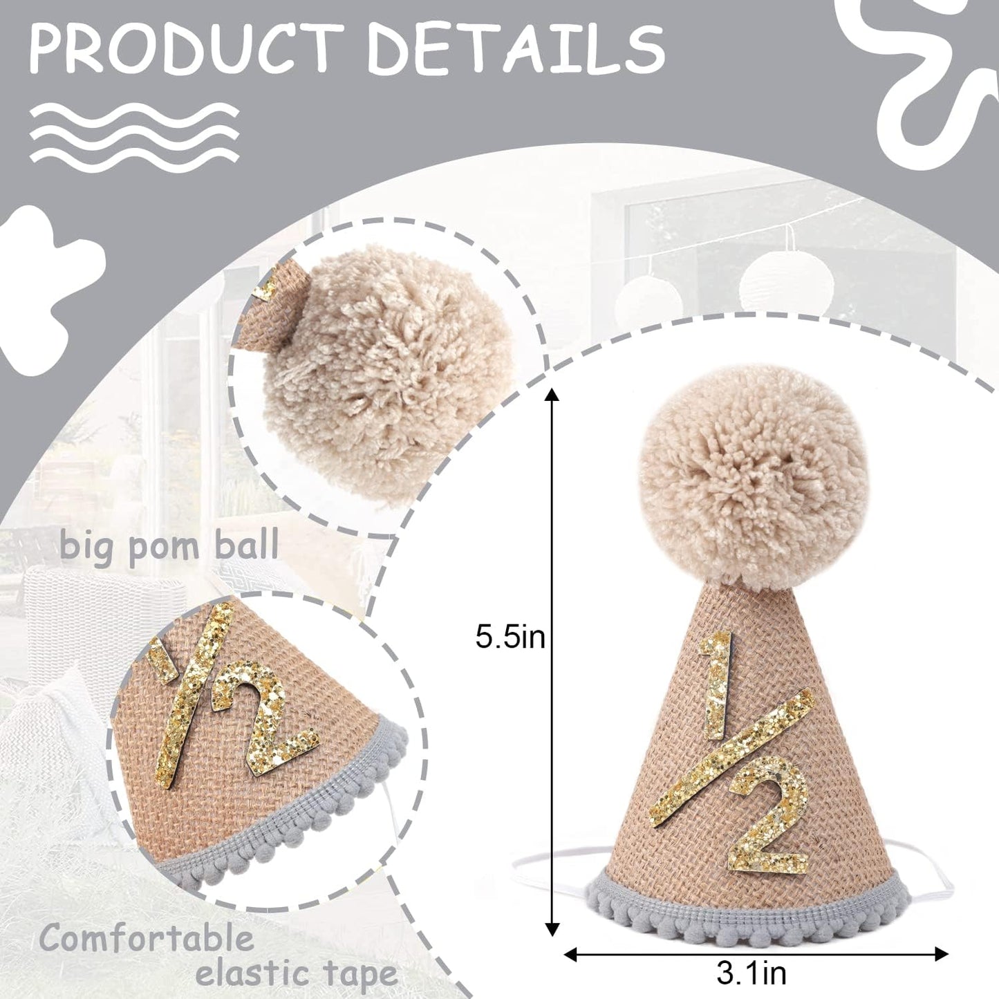 WAOUH Half Birthday Hat - Bow Cake Smash Crown for 6 Month Baby, Mini Photo Prop