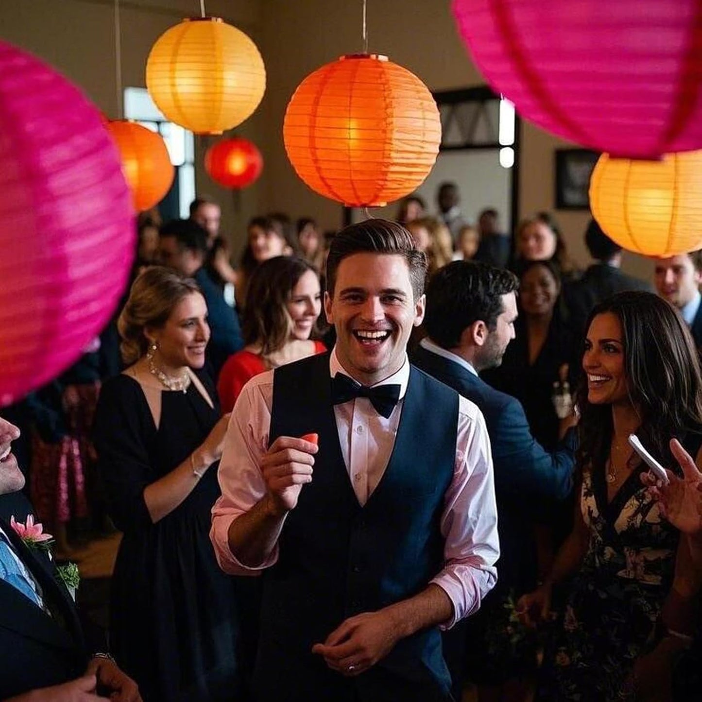 Pink Orange Paper Lanterns Decorative 15pcs Party Hanging Decorations for Bachelorette Wedding Birthday Baby Shower Graduation Anniversary Themed Room Decor