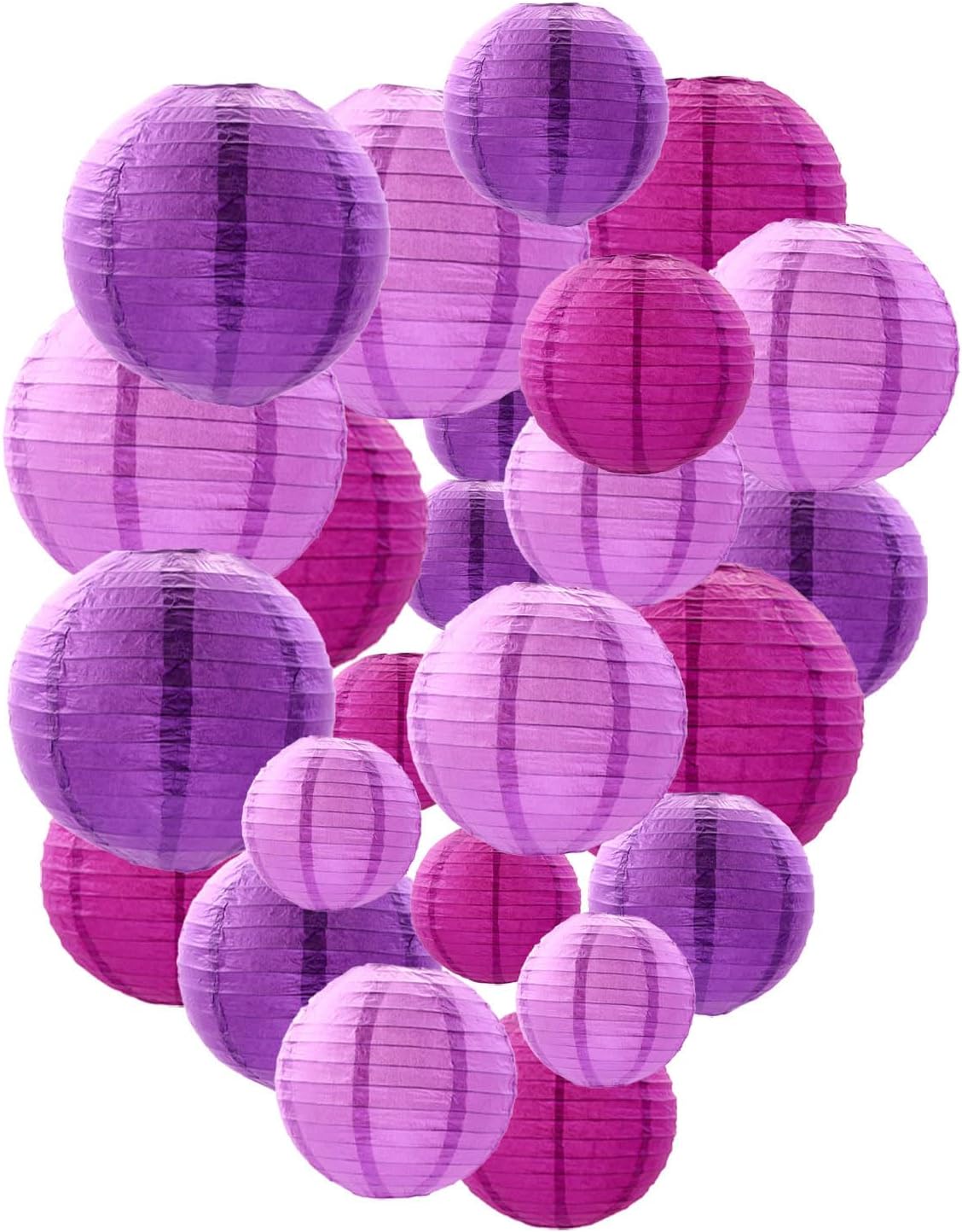 Purple Paper Lanterns Decorative, Chinese/Japanese Hanging Round Paper Lanterns Decorations for Wedding, Engagement, Bachelorette, Halloween, Birthday (12 PCS)