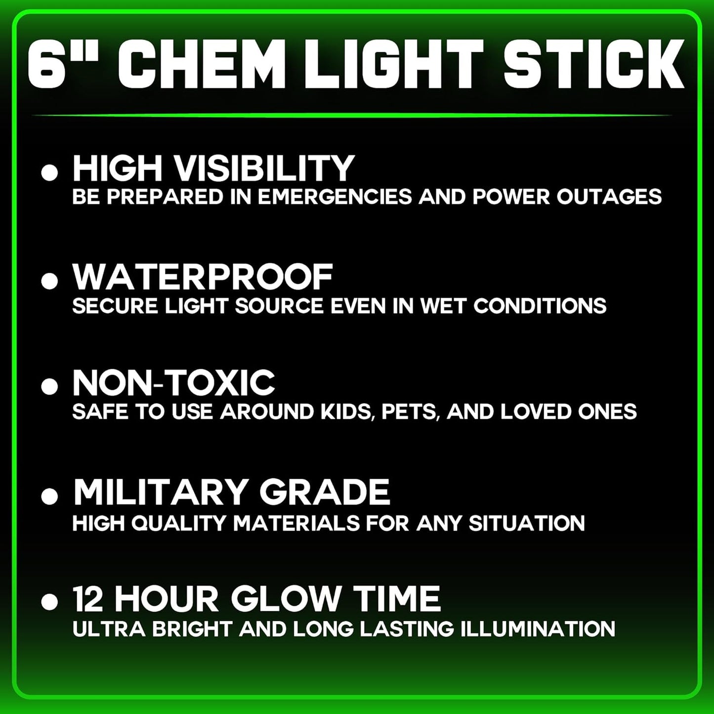 PartySticks Green Glow Sticks Emergency Chem Lights (6", 25 Pack) Military Grade 12 Hour Bulk Tactical Light Sticks for Survival Gear, Camping, Power Outages