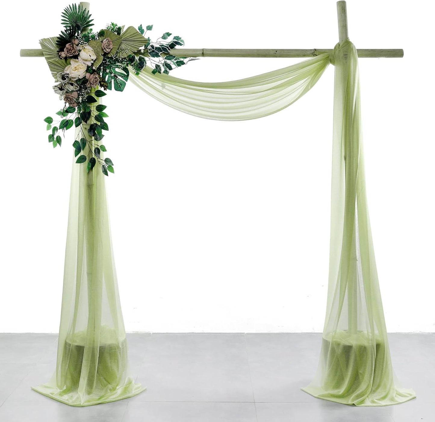 VDS Pack of 2 Panel (30 Inch X 20 Feet) Wedding Arch Draping Fabric Sheer Chiffon Fabric Drapery for Wedding Ceremony Reception Swag Backdrop Canopy Chuppah ARBO Altars Decoration (Sage Green)