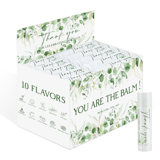 50 Pack Moisturizing Lip Balms Bulk Wedding Party Favors Thank You for Celebrating With Us Gifts Baby Shower Birthday Gift Sage Green Eucalyptus You Are The Balm Beeswax Giveaways Guests